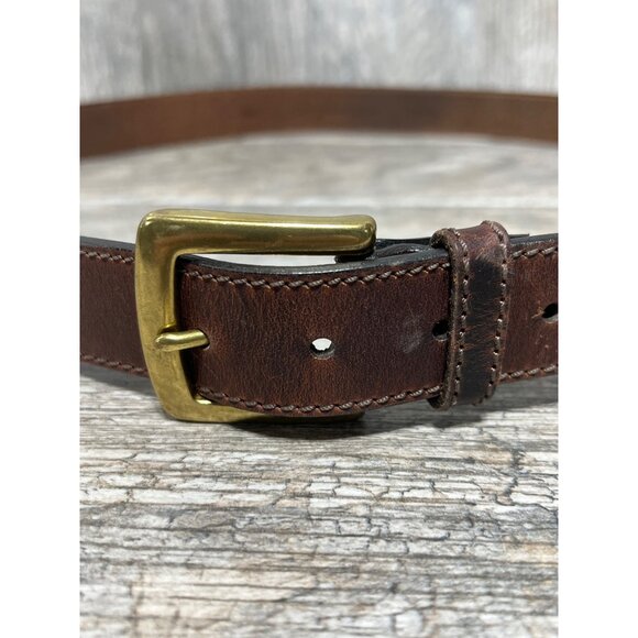 Vintage Brass Buckle Brown Full Grain Brown Leather Men's Belt 48" - Picture 2 of 5
